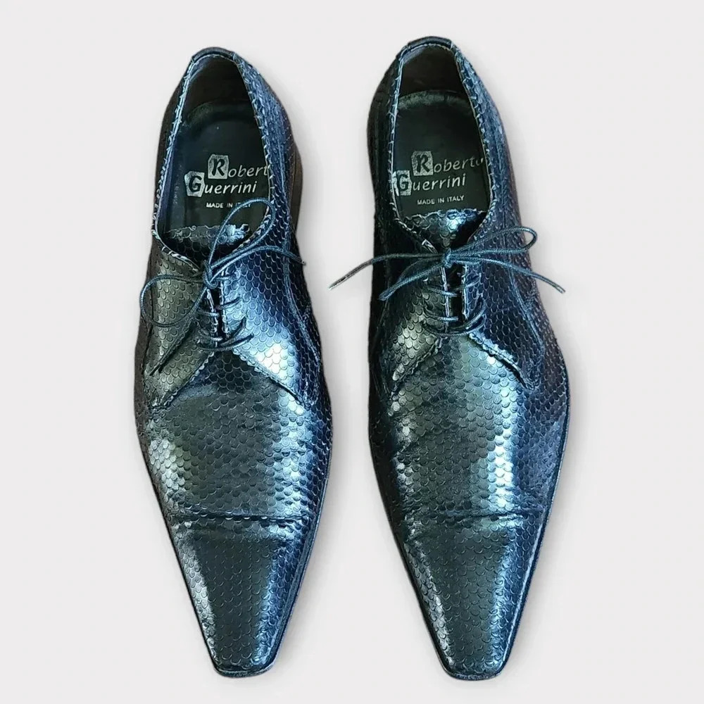 Roberto Guerrini Mens Dress Shoes Size EU 43 US 10 Genuine Snakeskin Oxford